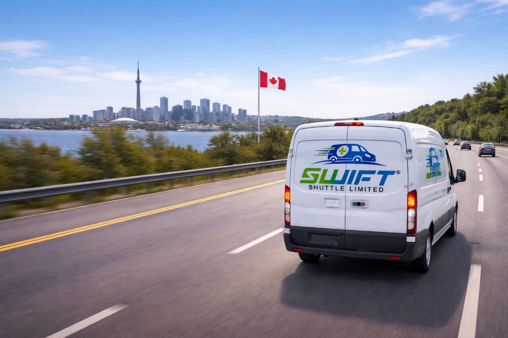 Swift Shuttle courier van on route